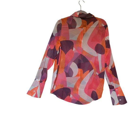 PrettyLittleThing Pink Abstract Print Women Long Sleeve ButtonUp Oversized Shirt - Picture 3 of 7